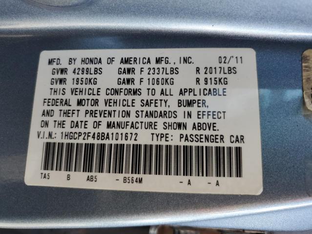 Photo 10 from auction – 2011 HONDA ACCORD LXP with VIN 1HGCP2F48BA101672