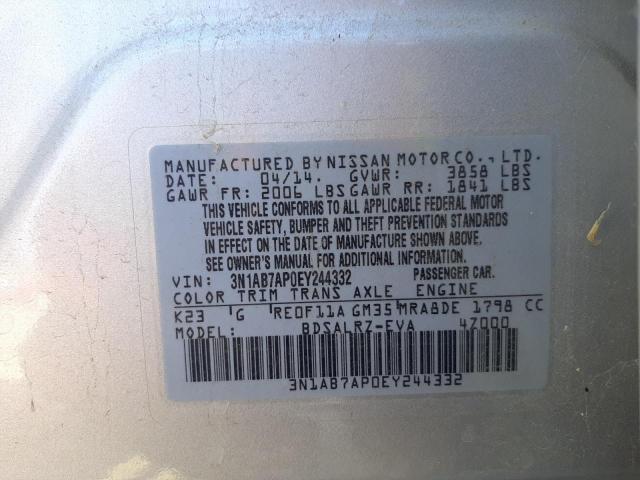 Photo 10 from auction – 2014 NISSAN SENTRA S with VIN 3N1AB7AP0EY244332