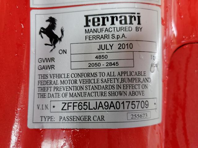 Photo 10 from auction – 2010 FERRARI CALIFORNIA with VIN ZFF65LJA9A0175709