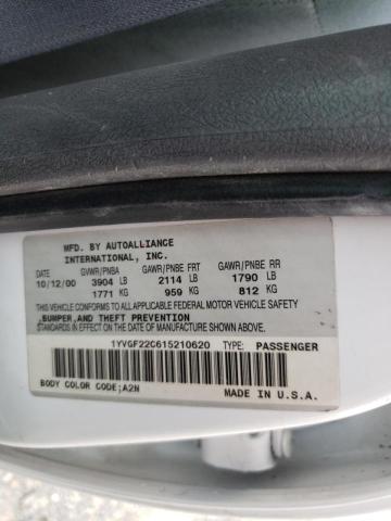 Photo 10 from auction – 2001 MAZDA 626 ES with VIN 1YVGF22C615210620