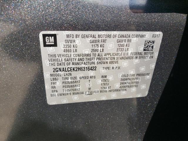 Photo 10 from auction – 2017 CHEVROLET EQUINOX LT with VIN 2GNALCEK2H6316422