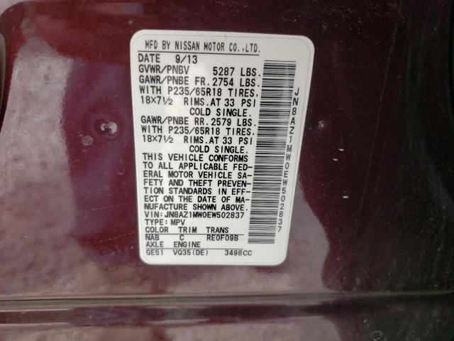 Photo 10 from auction – 2014 NISSAN MURANO with VIN JN8AZ1MW0EW502837