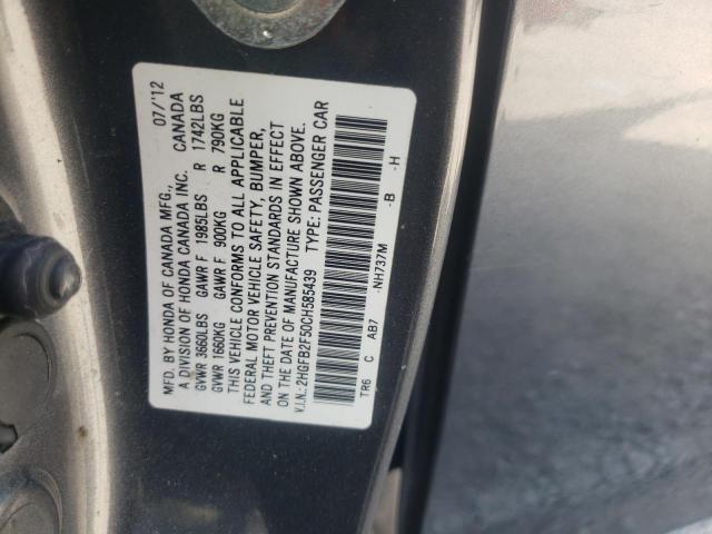 Photo 10 from auction – 2012 HONDA CIVIC LX with VIN 2HGFB2F50CH585439