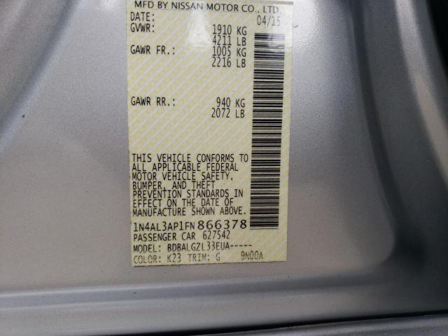 Photo 10 from auction – 2015 NISSAN ALTIMA 2.5 with VIN 1N4AL3AP1FN866378
