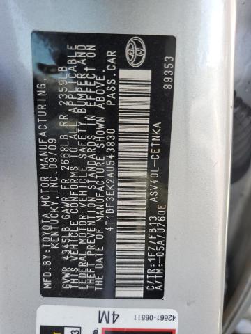 Photo 10 from auction – 2010 TOYOTA CAMRY BASE with VIN 4T1BF3EK2AU543830