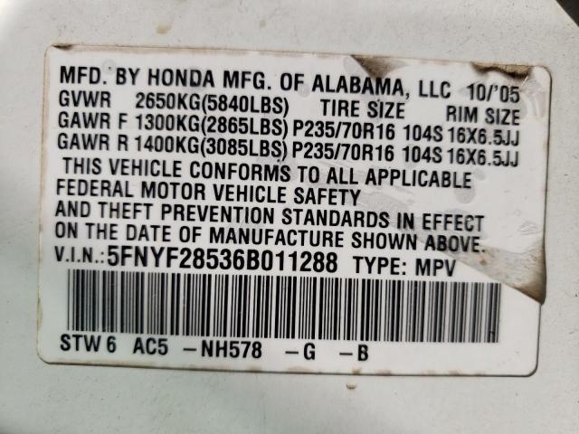 Photo 10 from auction – 2006 HONDA PILOT EX with VIN 5FNYF28536B011288