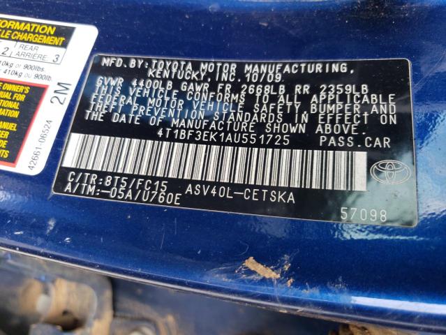 Photo 10 from auction – 2010 TOYOTA CAMRY BASE with VIN 4T1BF3EK1AU551725