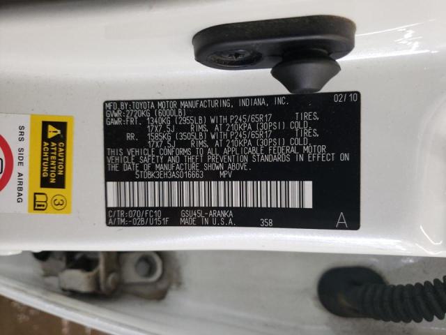 Photo 10 from auction – 2010 TOYOTA HIGHLANDER with VIN 5TDBK3EH3AS016663