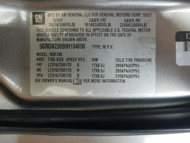 Foto 10 de la subasta – 2008 HUMMER H2 con VIN 5GRGN23898H104608