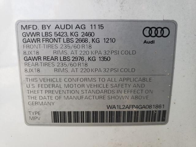 Photo 10 from auction – 2016 AUDI Q5 PREMIUM with VIN WA1L2AFP4GA081861