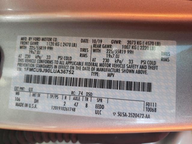 Photo 10 from auction – 2020 FORD ESCAPE TIT with VIN 1FMCU9J90LUA36752