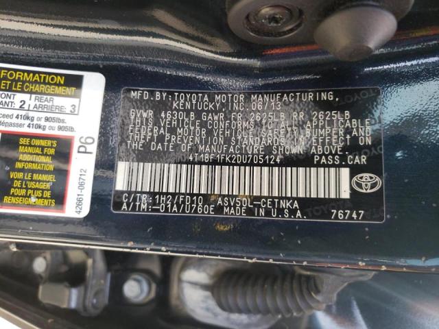 Photo 10 from auction – 2013 TOYOTA CAMRY L with VIN 4T1BF1FK2DU705124