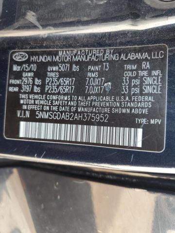 Photo 10 from auction – 2010 HYUNDAI SANTA FE with VIN 5NMSGDAB2AH375952