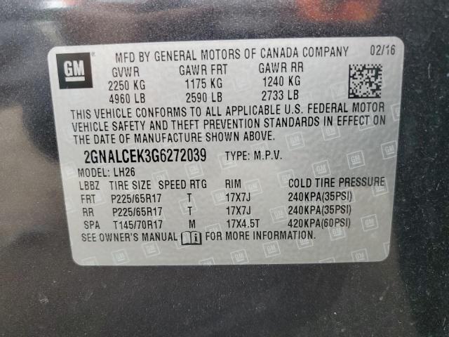 Photo 10 from auction – 2016 CHEVROLET EQUINOX LT with VIN 2GNALCEK3G6272039