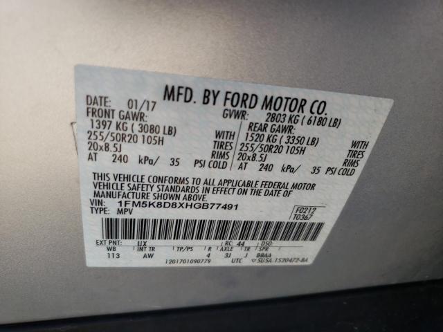 Photo 10 from auction – 2017 FORD EXPLORER X with VIN 1FM5K8D8XHGB77491
