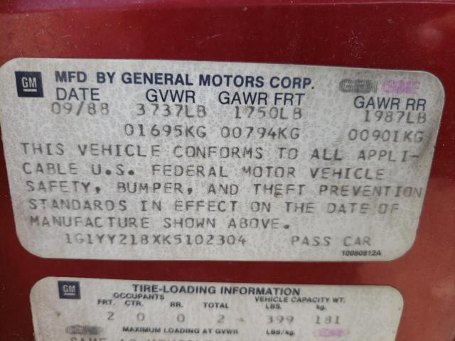 Photo 10 from auction – 1989 CHEVROLET CORVETTE with VIN 1G1YY218XK5102304