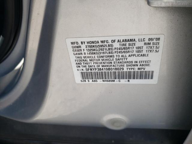 Photo 10 from auction – 2009 HONDA PILOT EX with VIN 5FNYF38419B018029