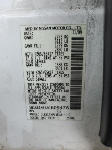 Photo 10 from auction – 2010 NISSAN PATHFINDER with VIN 5N1AR1NB5AC609476