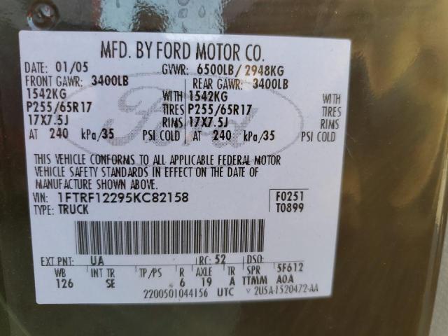 Photo 10 from auction – 2005 FORD F150 with VIN 1FTRF12295KC82158