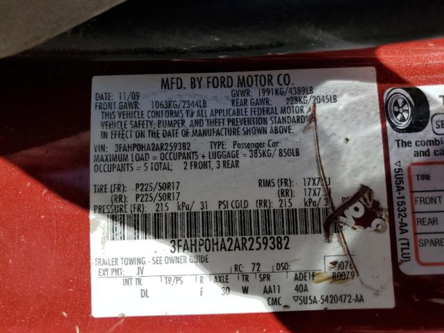 Photo 10 from auction – 2010 FORD FUSION SE with VIN 3FAHP0HA2AR259382