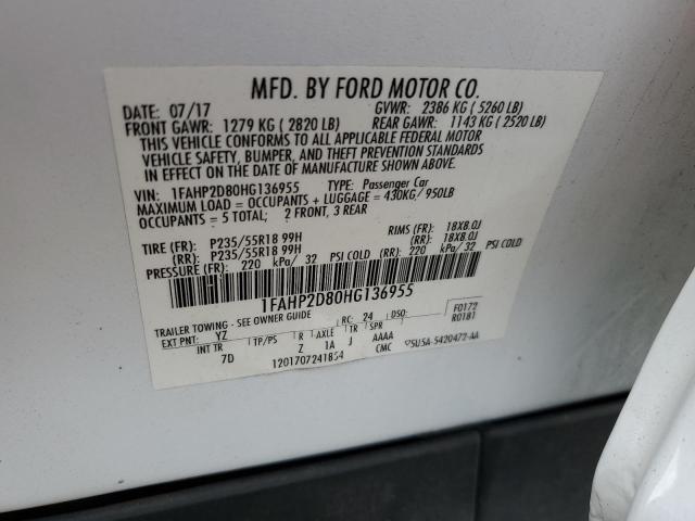 Photo 10 from auction – 2017 FORD TAURUS SE with VIN 1FAHP2D80HG136955
