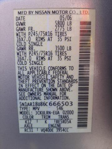 Photo 10 from auction – 2006 NISSAN PATHFINDER with VIN 5N1AR18U86C666503