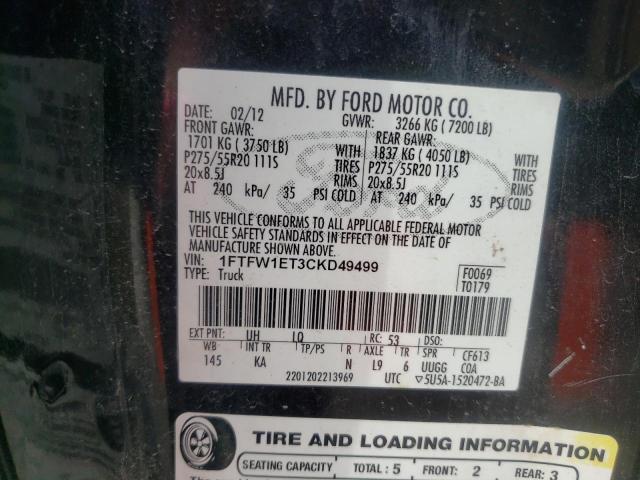 Photo 10 from auction – 2012 FORD F150 SUPER with VIN 1FTFW1ET3CKD49499