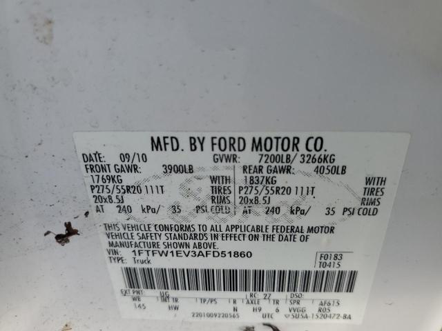 Photo 10 from auction – 2010 FORD F150 SUPER with VIN 1FTFW1EV3AFD51860