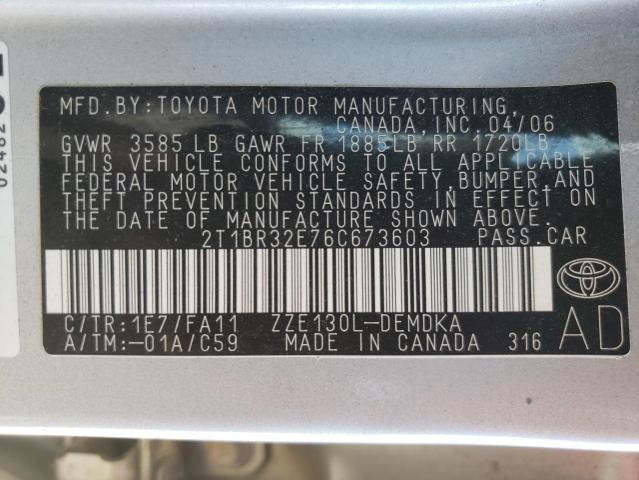 Photo 10 from auction – 2006 TOYOTA COROLLA CE with VIN 2T1BR32E76C673603