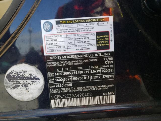 Photo 10 from auction – 2009 MERCEDES-BENZ ML 550 with VIN 4JGBB72E29A490402