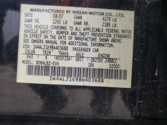 Photo 10 from auction – 2008 NISSAN ALTIMA 2.5 with VIN 1N4AL21E98N403688