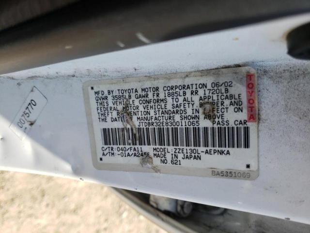 Photo 10 from auction – 2003 TOYOTA COROLLA CE with VIN JTDBR32E830011065