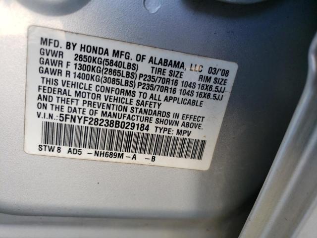 Photo 10 from auction – 2008 HONDA PILOT VP with VIN 5FNYF28238B029184