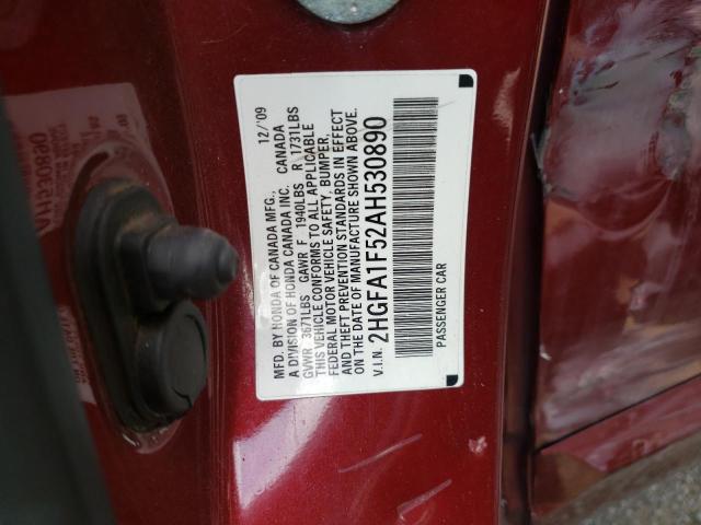 Photo 10 from auction – 2010 HONDA CIVIC LX with VIN 2HGFA1F52AH530890