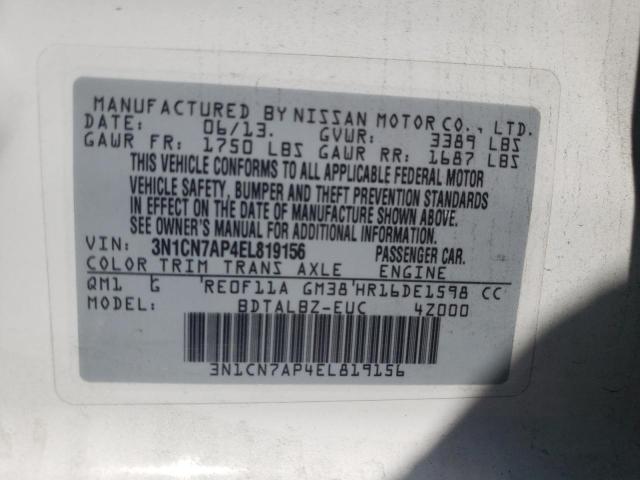 Photo 10 from auction – 2014 NISSAN VERSA S with VIN 3N1CN7AP4EL819156