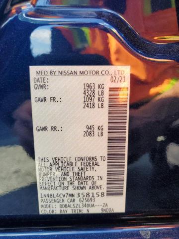 Photo 10 from auction – 2021 NISSAN ALTIMA SR with VIN 1N4BL4CV7MN358158