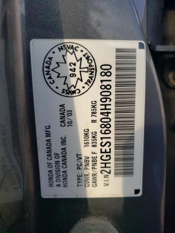 Photo 10 from auction – 2004 HONDA CIVIC SI with VIN 2HGES16804H908180