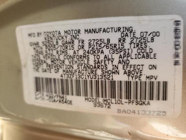 Photo 10 from auction – 2000 TOYOTA SIENNA LE with VIN 4T3ZF13C1YU313521