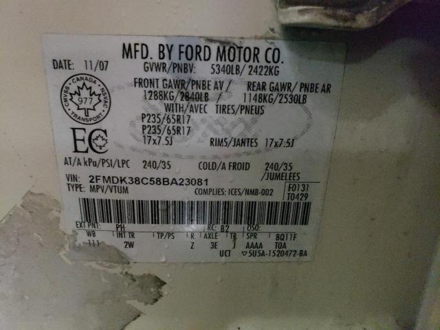 Photo 10 from auction – 2008 FORD EDGE SEL with VIN 2FMDK38C58BA23081