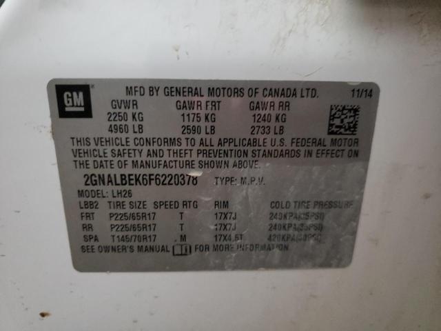 Photo 10 from auction – 2015 CHEVROLET EQUINOX LT with VIN 2GNALBEK6F6220378