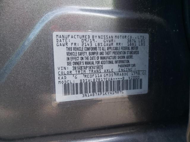 Photo 10 from auction – 2019 NISSAN SENTRA S with VIN 3N1AB7AP1KY419876