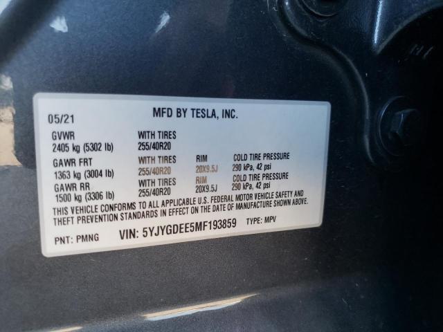 Photo 10 from auction – 2021 TESLA MODEL Y with VIN 5YJYGDEE5MF193859