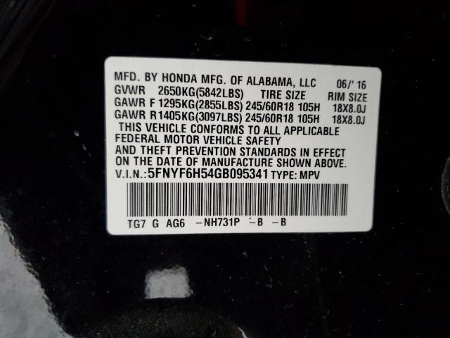 Photo 10 from auction – 2016 HONDA PILOT EXL with VIN 5FNYF6H54GB095341