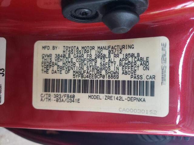 Photo 10 from auction – 2012 TOYOTA COROLLA with VIN 5YFBU4EE9CP018869
