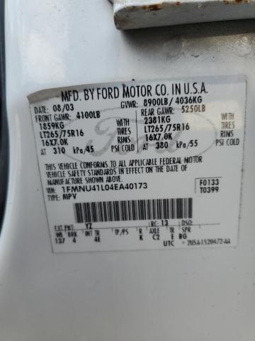 Photo 10 from auction – 2004 FORD EXCURSION with VIN 1FMNU41L04EA40173
