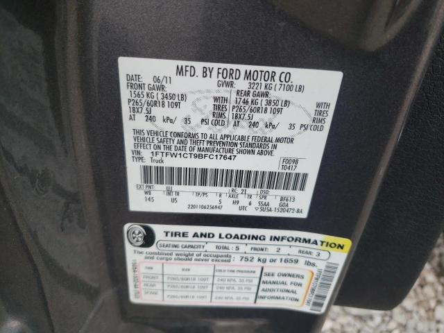 Photo 10 from auction – 2011 FORD F150 SUPER with VIN 1FTFW1CT9BFC17647