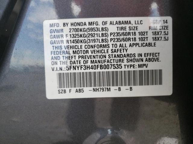 Photo 10 from auction – 2015 HONDA PILOT EX with VIN 5FNYF3H40FB007535