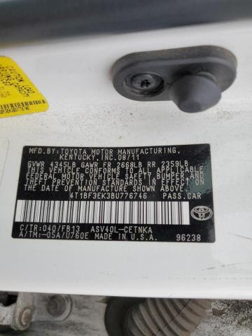 Photo 10 from auction – 2011 TOYOTA CAMRY BASE with VIN 4T1BF3EK3BU776746
