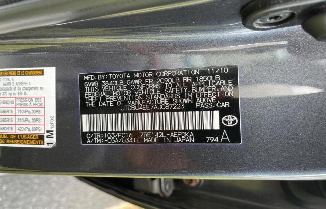 Photo 10 from auction – 2010 TOYOTA COROLLA BA with VIN JTDBU4EE7AJ087223
