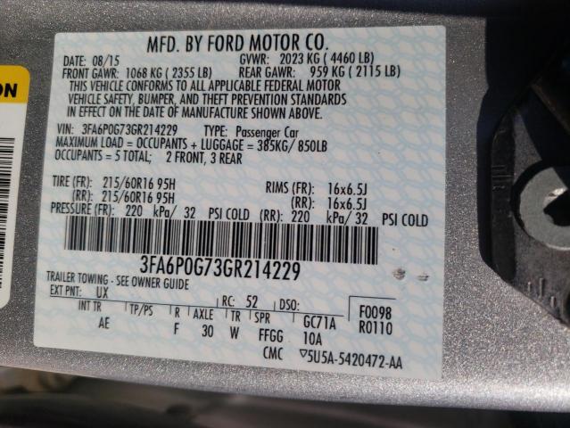 Photo 10 from auction – 2016 FORD FUSION with VIN 3FA6P0G73GR214229